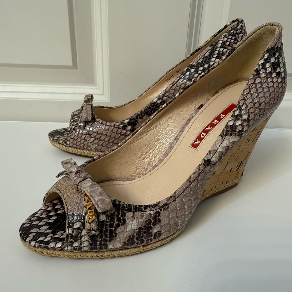 Prada Peep Toe Snakeskin Wedges NWOB sz 36.5
